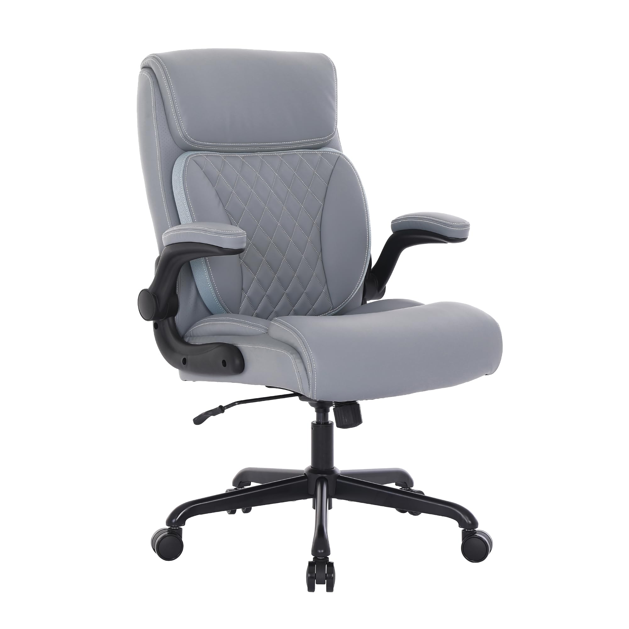Executive Office Chair, Ergonomic Home Office Desk Chairs, PU Leather Computer Chair with Lumbar Support, Flip-up Armrests and Adjustable Height, Youchauchair High Back Work Chair, Grey